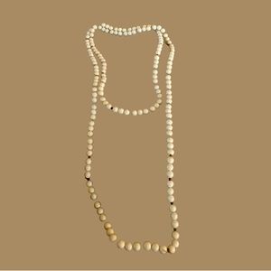 Vintage Opera Length Necklace w/ White Beads & Gold Accent Beads